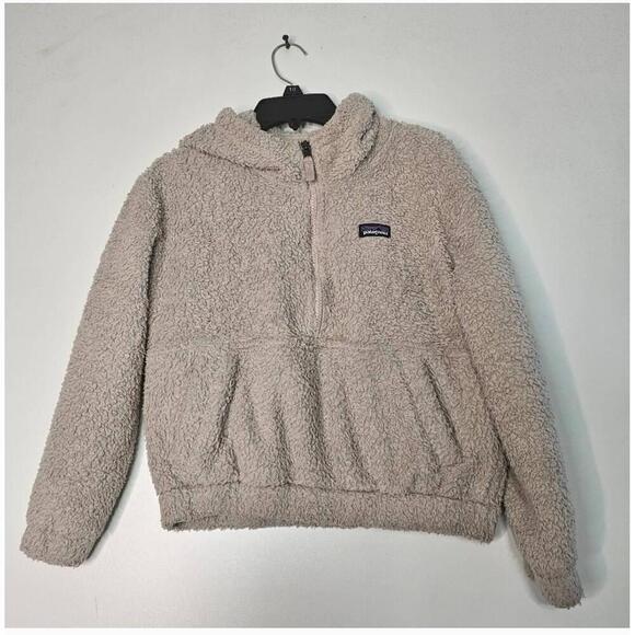 Patagonia Shroom Taupe Hooded Fleece Kangaroo Pocket Pullover Jacket - Picture 2 of 12